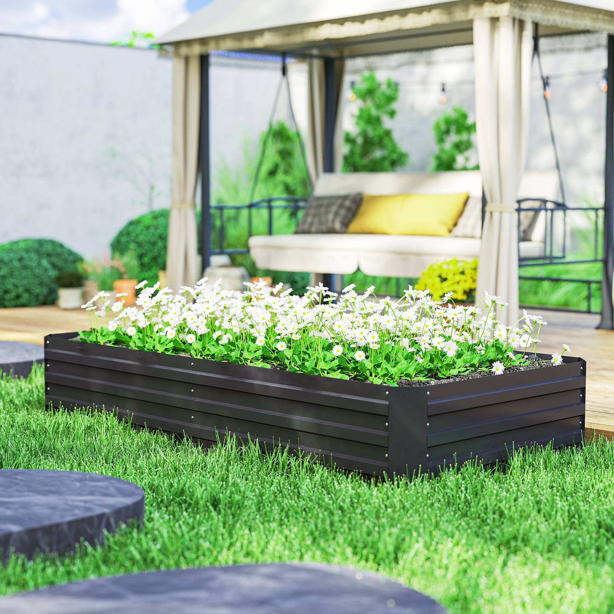 Outsunny - Carré potager jardinière rectangulaire 180x90x29,5cm grande capacité avec tuteurs tomates/plantes grimpantes métal - Outsunny - Image 8