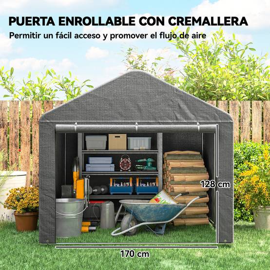 Abri de jardin pour vélo avec structure en métal galvanisé, porte zippée, imperméable, résistant aux UV, 2,4 x 2 x 2 m, gris - Image 7
