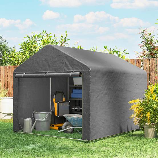 Abri de jardin pour vélo avec structure en métal galvanisé, porte zippée, imperméable, résistant aux UV, 2,4 x 2 x 2 m, gris - Image 4