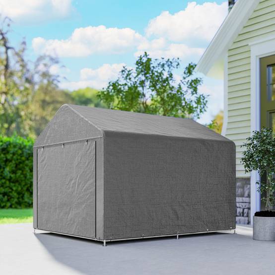 Abri de jardin pour vélo avec structure en métal galvanisé, porte zippée, imperméable, résistant aux UV, 2,4 x 2 x 2 m, gris - Image 10