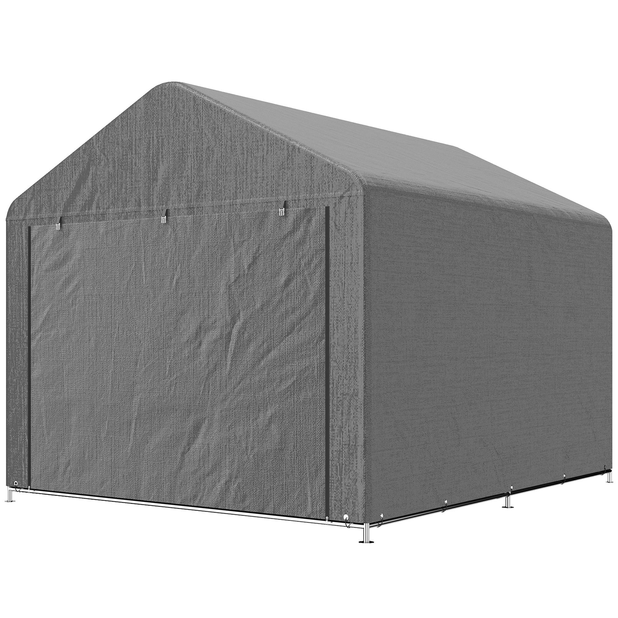 Abri de jardin pour vélo avec structure en métal galvanisé, porte zippée, imperméable, résistant aux UV, 2,4 x 2 x 2 m, gris - Image 2