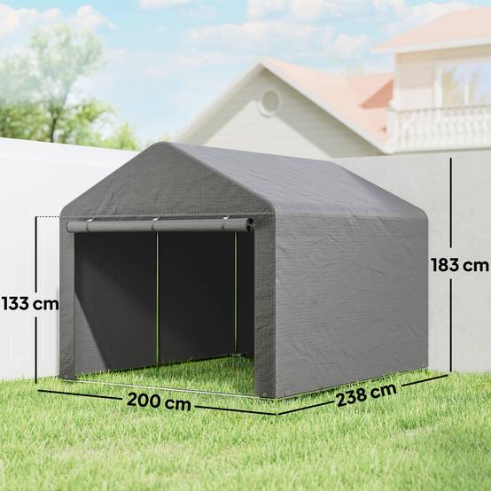 Abri de jardin pour vélo avec structure en métal galvanisé, porte zippée, imperméable, résistant aux UV, 2,4 x 2 x 2 m, gris - Image 5