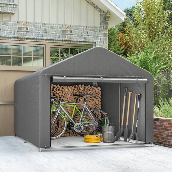 Abri de jardin pour vélo avec structure en métal galvanisé, porte zippée, imperméable, résistant aux UV, 2,4 x 2 x 2 m, gris - Image 9