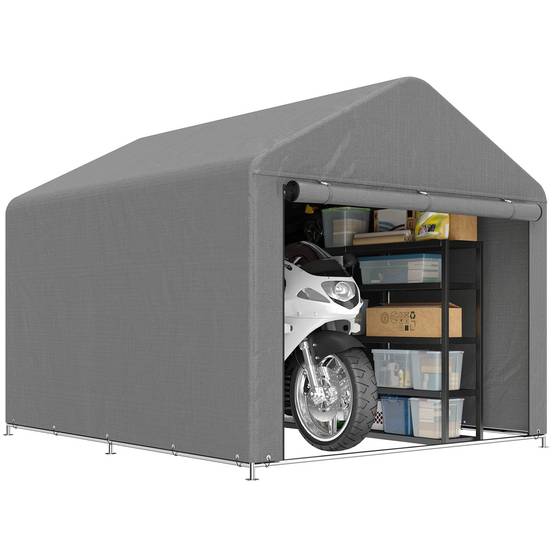 Abri de jardin pour vélo avec structure en métal galvanisé, porte zippée, imperméable, résistant aux UV, 2,4 x 2 x 2 m, gris - Image 1