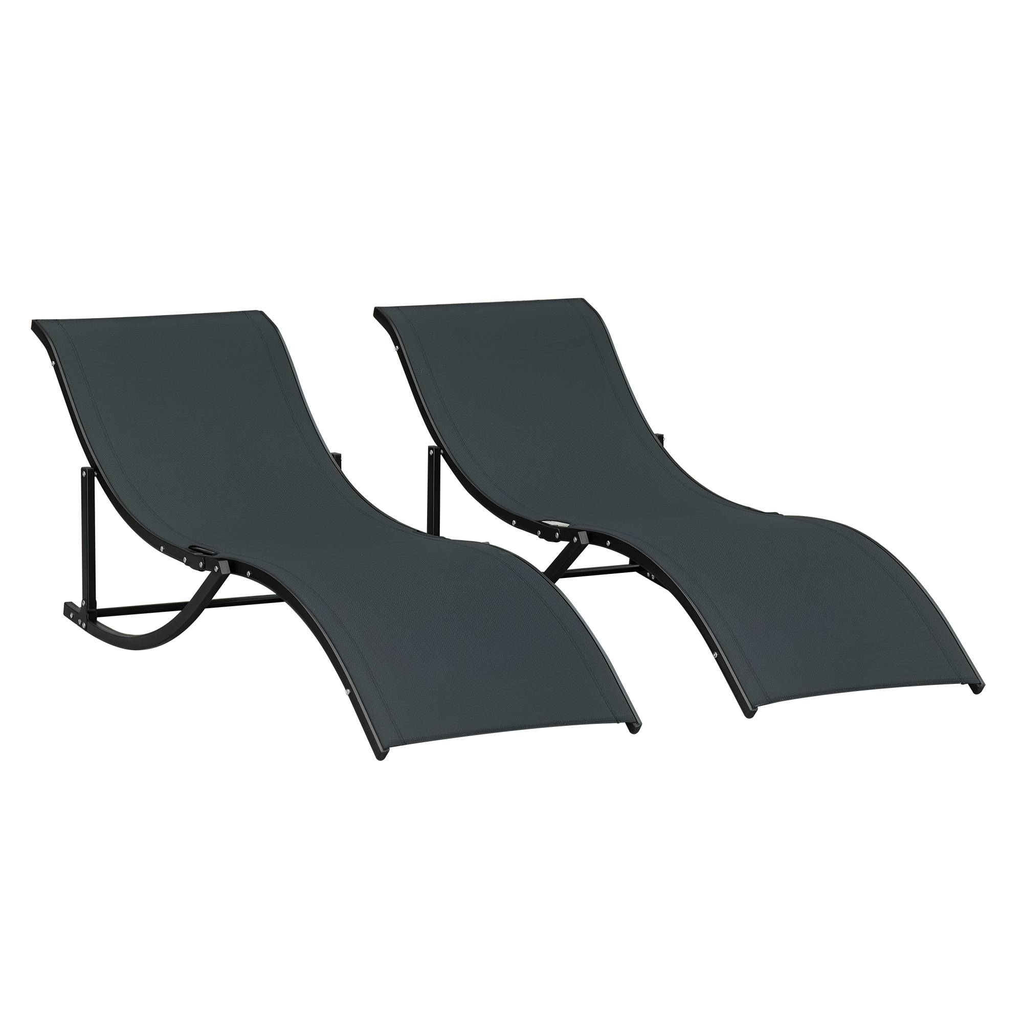 Ensemble de 2 chaises longues pliantes de jardin, en aluminium et textilène, 61 x 165 x 63 cm - Image 1