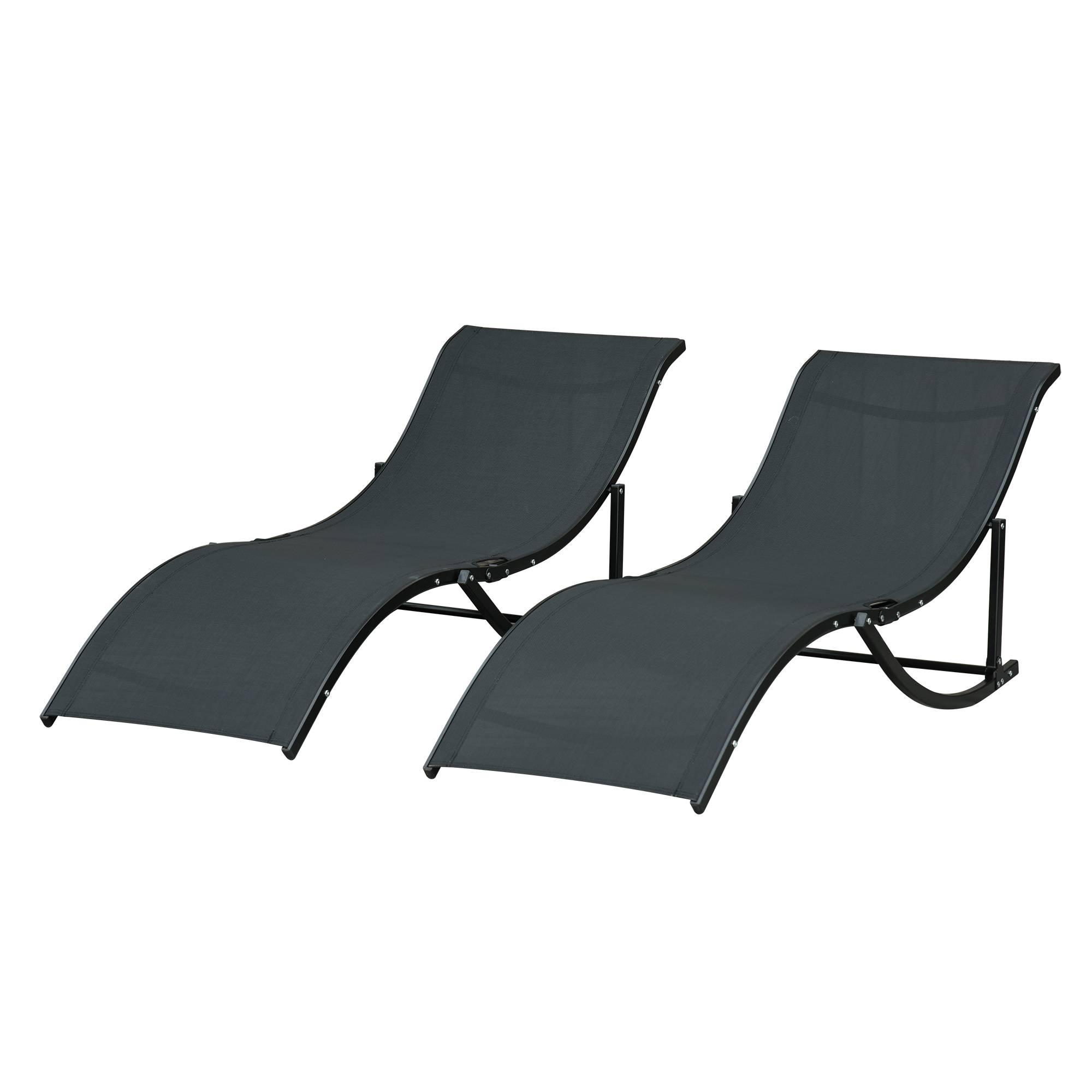 Ensemble de 2 chaises longues pliantes de jardin, en aluminium et textilène, 61 x 165 x 63 cm - Image 2