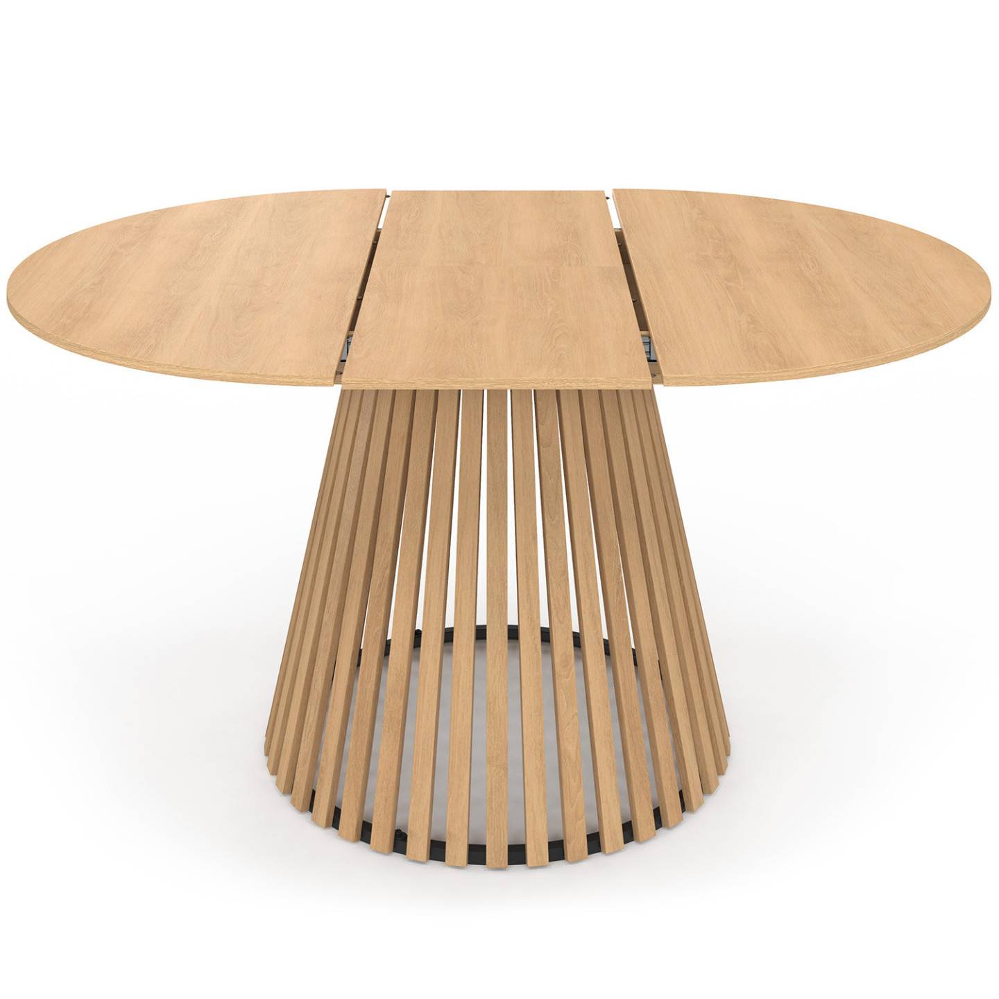 Table à manger extensible ronde CARMEN 4-8 personnes pied bois en lattes et plateau bois 110 - 150 cm - Image 3