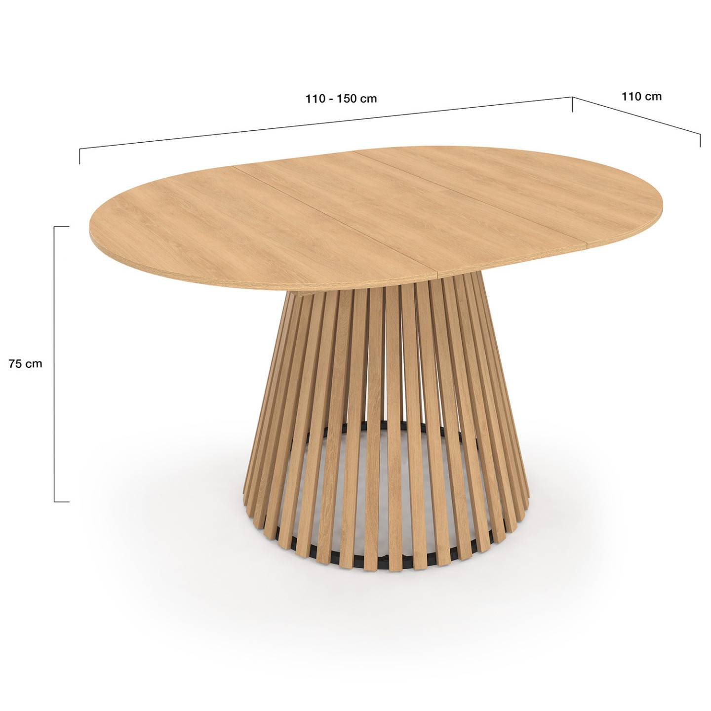Table à manger extensible ronde CARMEN 4-8 personnes pied bois en lattes et plateau bois 110 - 150 cm - Image 5