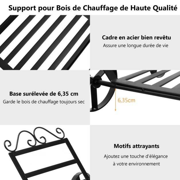 Helloshop26 - Range bûches en métal serviteur de cheminée avec 4 roues pour intérieur et extérieur idéal pour cheminée foyer noir - Image 2