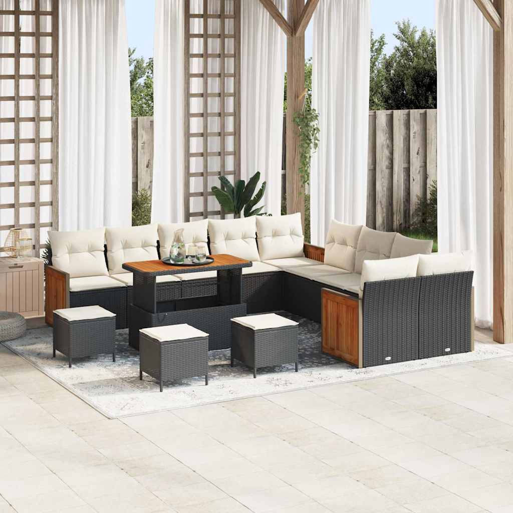 ComfortXL - Canapé Extérieur Géant 18 Pcs Noir Crème Polyrotin Pour Events et Acacia avec Coussins Déhoussables – ComfortXL Outdoor Living - Image 1