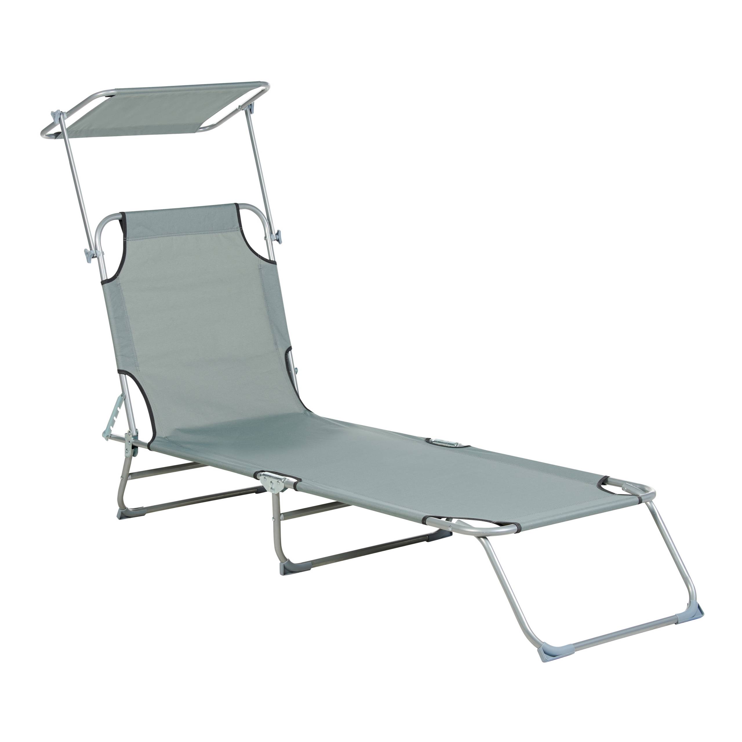 Beliani - Transat de Jardin Bain de Soleil Pliant en Tissu Polyester Gris et Acier avec Pare Soleil Pratique Idéal pour Terrasse ou Balcon - Image 4