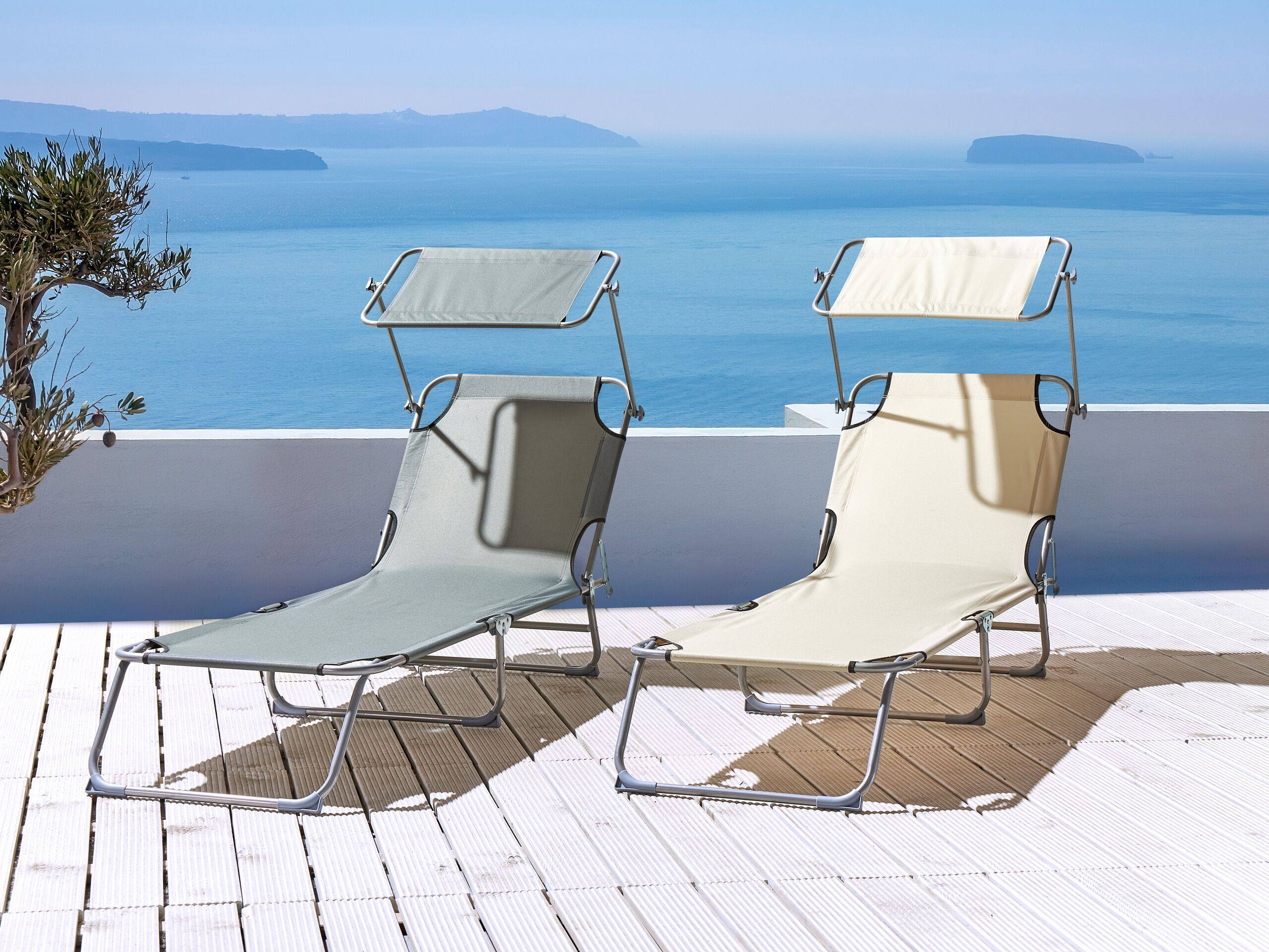 Beliani - Transat de Jardin Bain de Soleil Pliant en Tissu Polyester Gris et Acier avec Pare Soleil Pratique Idéal pour Terrasse ou Balcon - Image 2