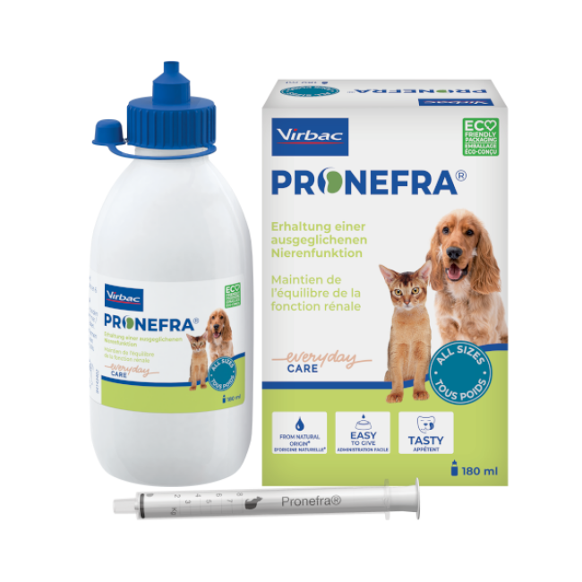 Pronefra Virbac soutien fonction rénale chat et chien - Flacon 180 ml