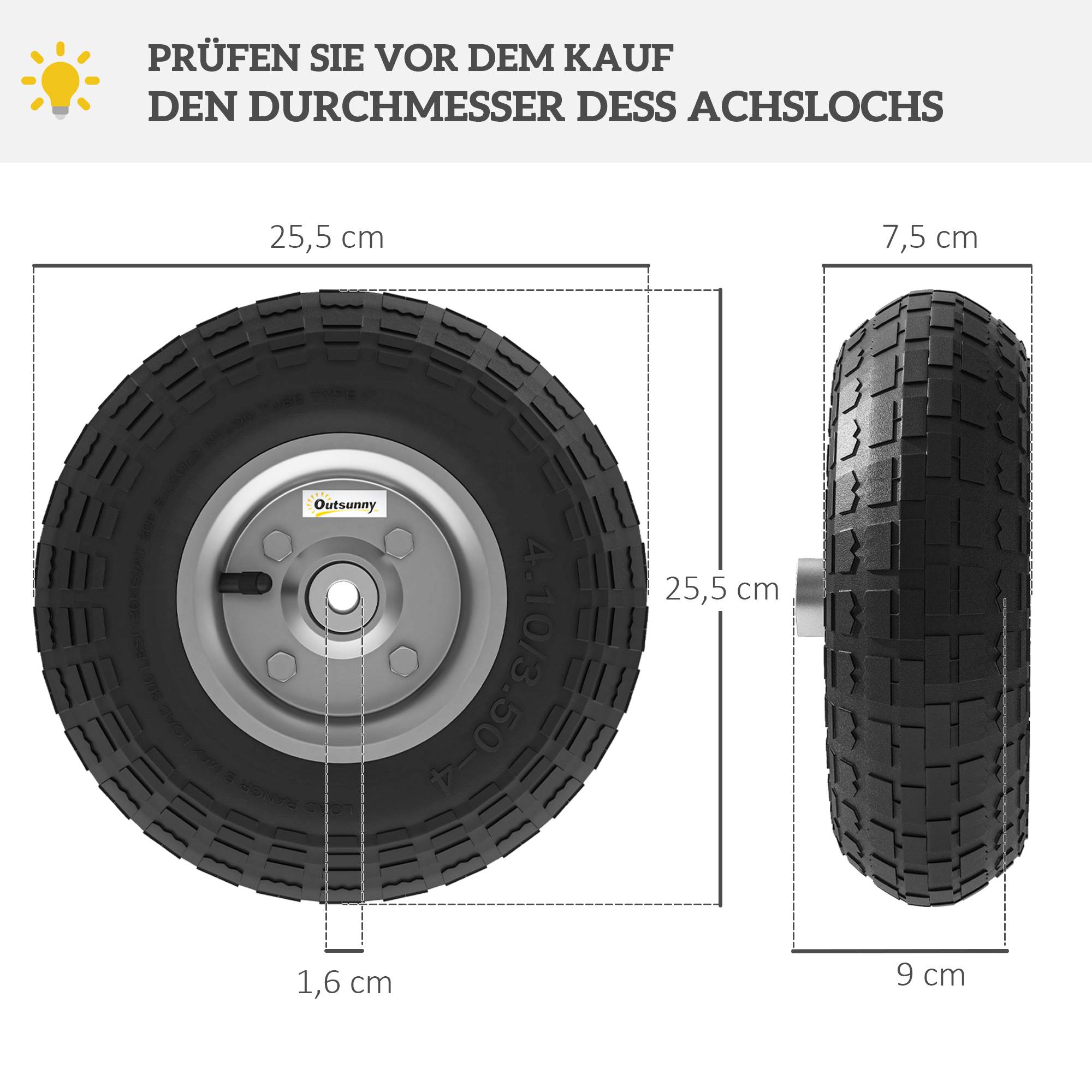 ComfortXL - Roues de brouette caoutchouc métal Ø 25,5 cm noir lot de 4 pour chariot transport adhérence renforcée - Image 3
