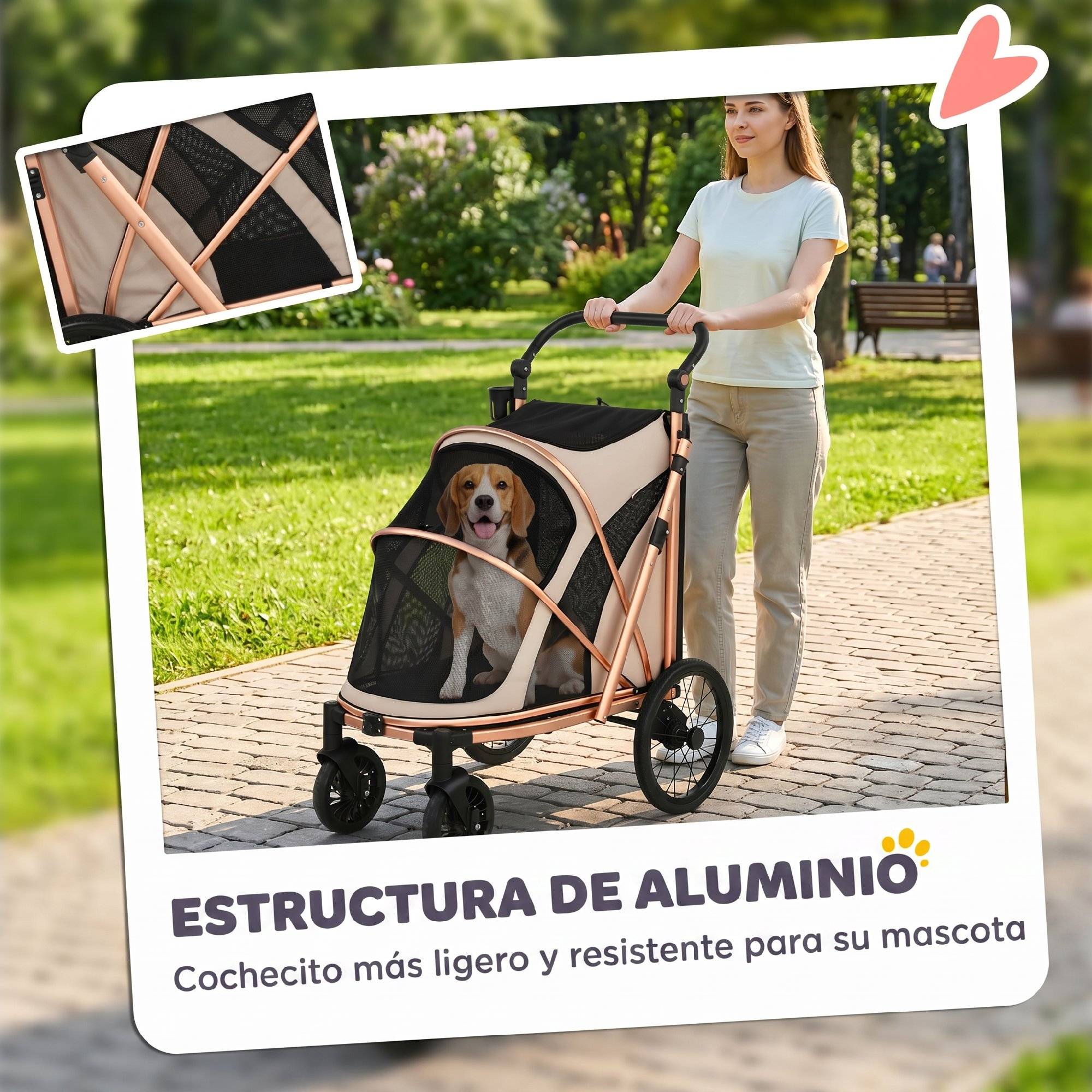 ComfortXL - Poussette pour chien aluminium Oxford marron clair 20 kg grandes roues suspension - ComfortXL Outdoor Living - Image 6