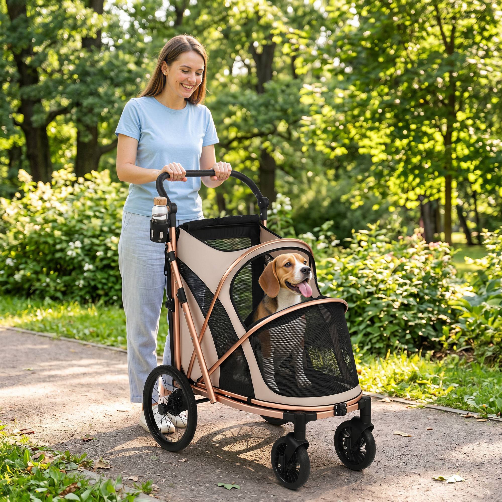 ComfortXL - Poussette pour chien aluminium Oxford marron clair 20 kg grandes roues suspension - ComfortXL Outdoor Living - Image 3