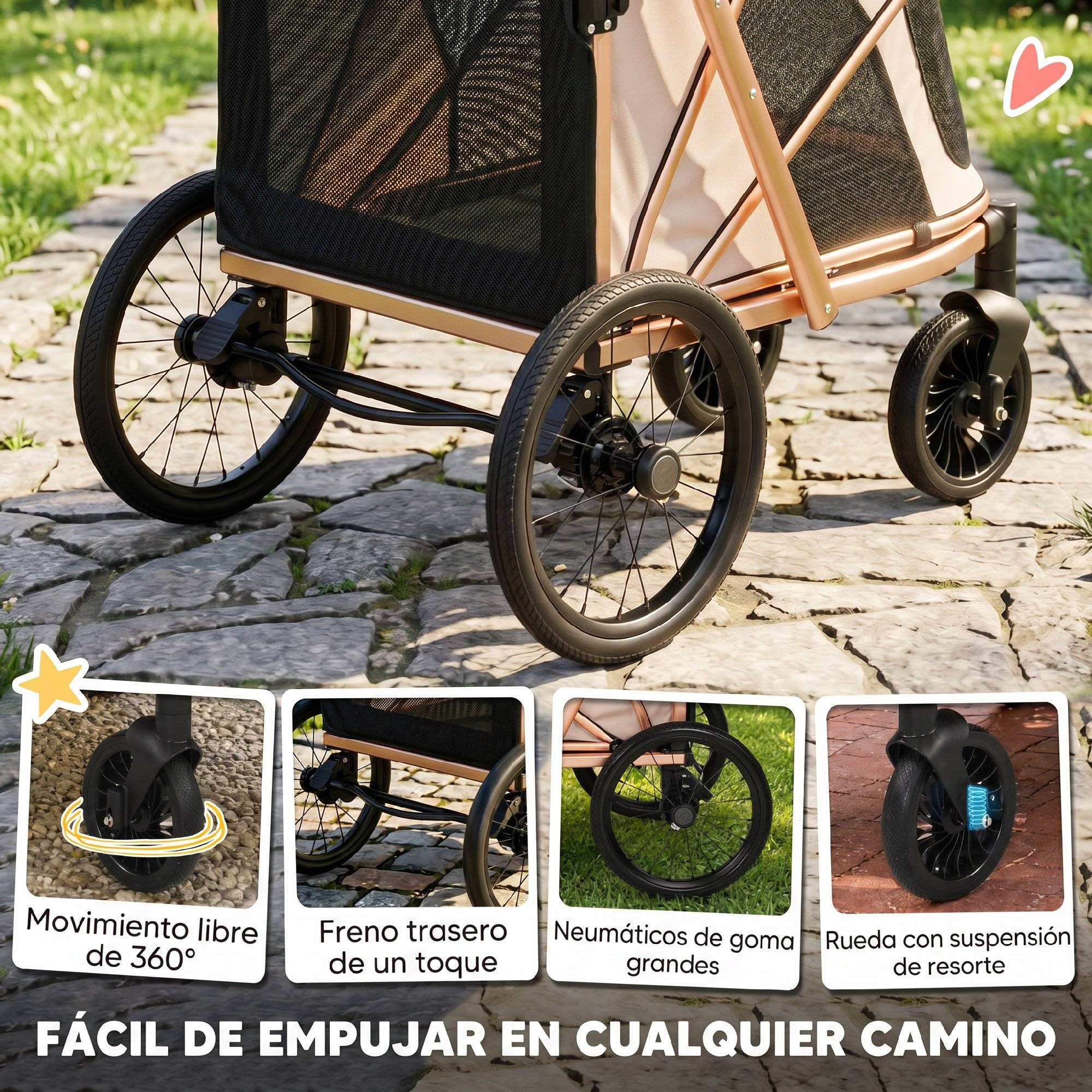 ComfortXL - Poussette pour chien aluminium Oxford marron clair 20 kg grandes roues suspension - ComfortXL Outdoor Living - Image 8