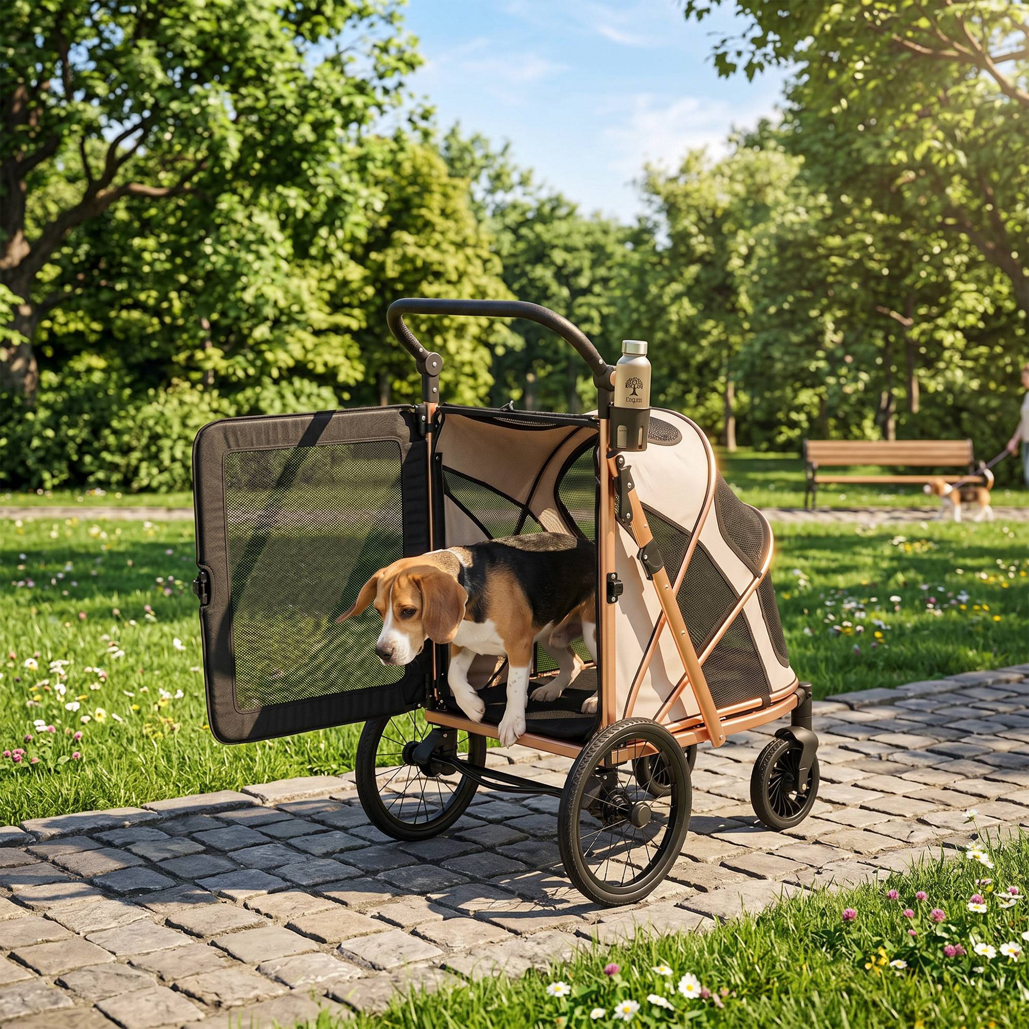 ComfortXL - Poussette pour chien aluminium Oxford marron clair 20 kg grandes roues suspension - ComfortXL Outdoor Living - Image 10
