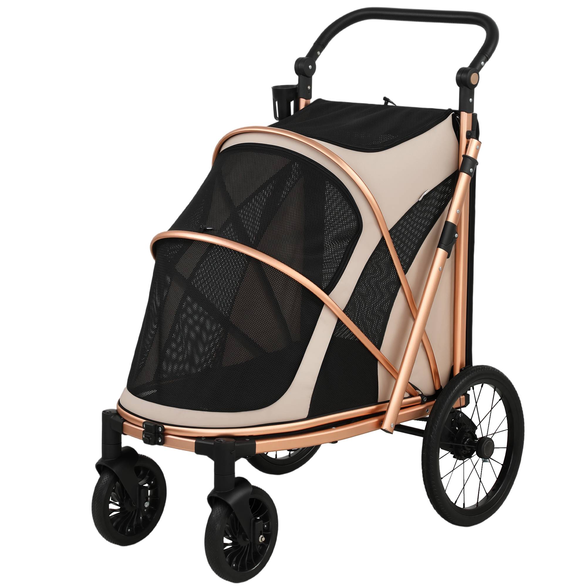 ComfortXL - Poussette pour chien aluminium Oxford marron clair 20 kg grandes roues suspension - ComfortXL Outdoor Living - Image 2