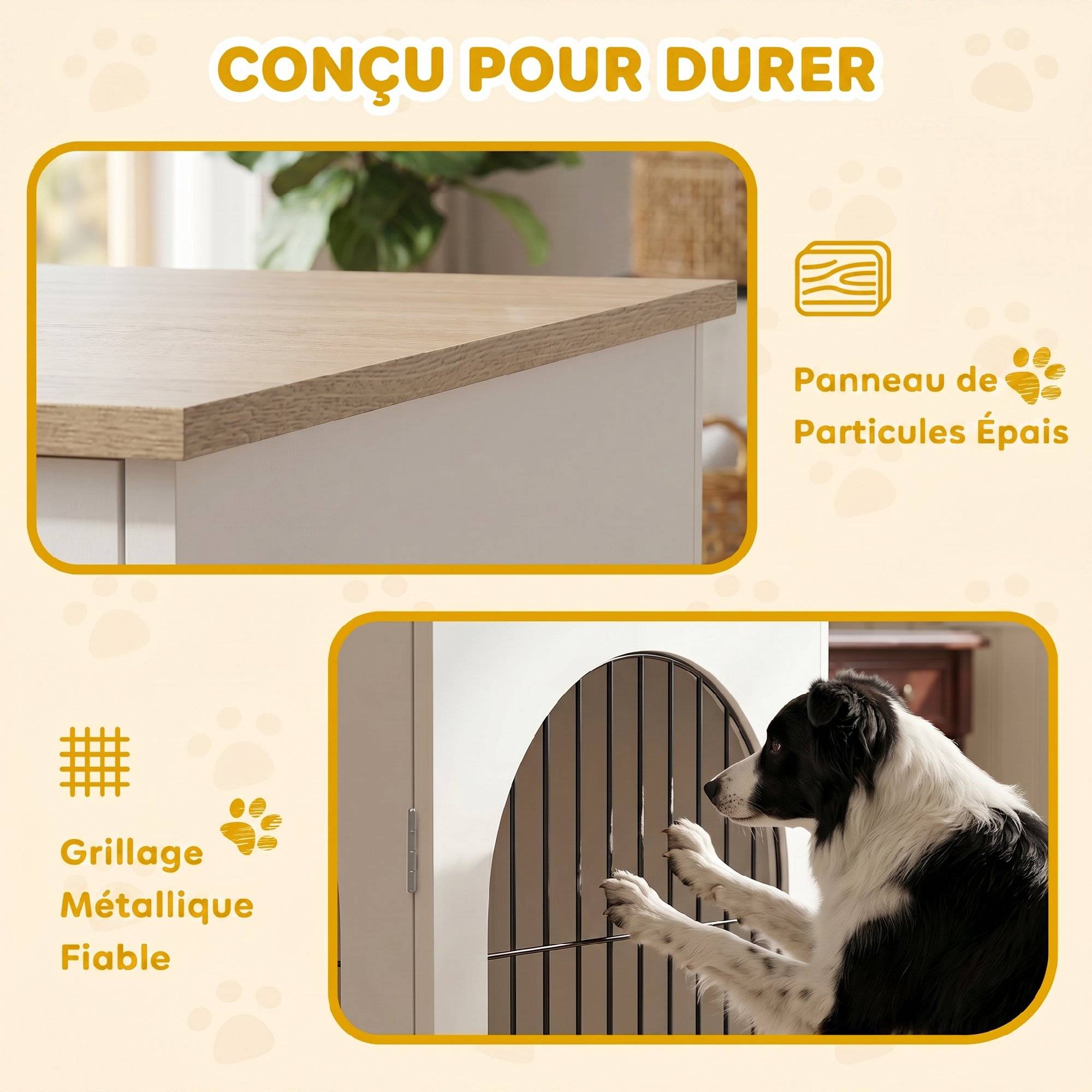 Sans Marque - Cage pour Chien Meuble Cage Chien Intérieur Arche avec Double Porte comme Table d'Appoint en Métal 80x56x59cm Blanc - Image 8