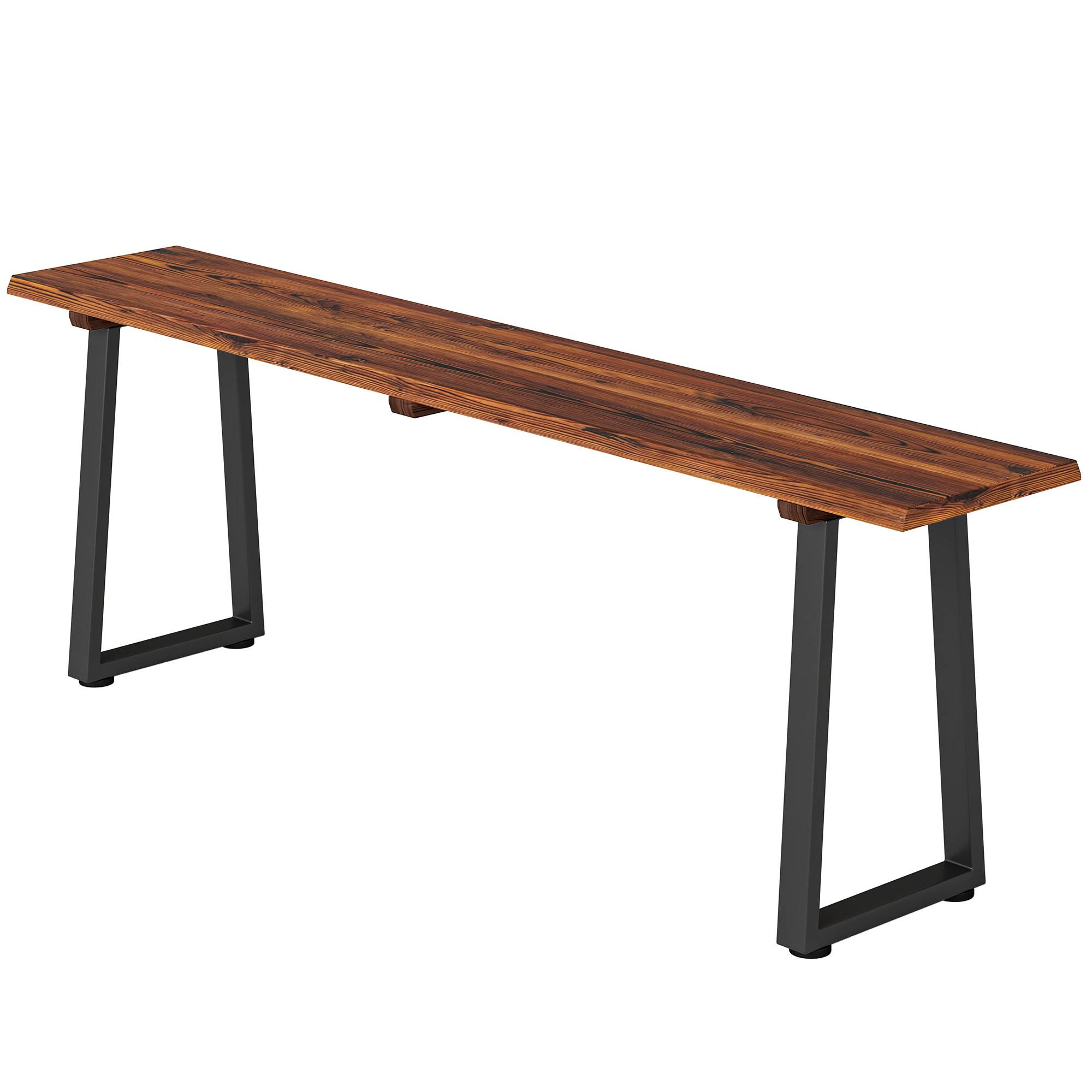 Sans Marque - Banc de Jardin en Bois Sans Dossier en Bois, Pieds trapézoïdaux en acier, 2 Places à Effet Bois, 150x28x48cm, Carbonisé - Image 2
