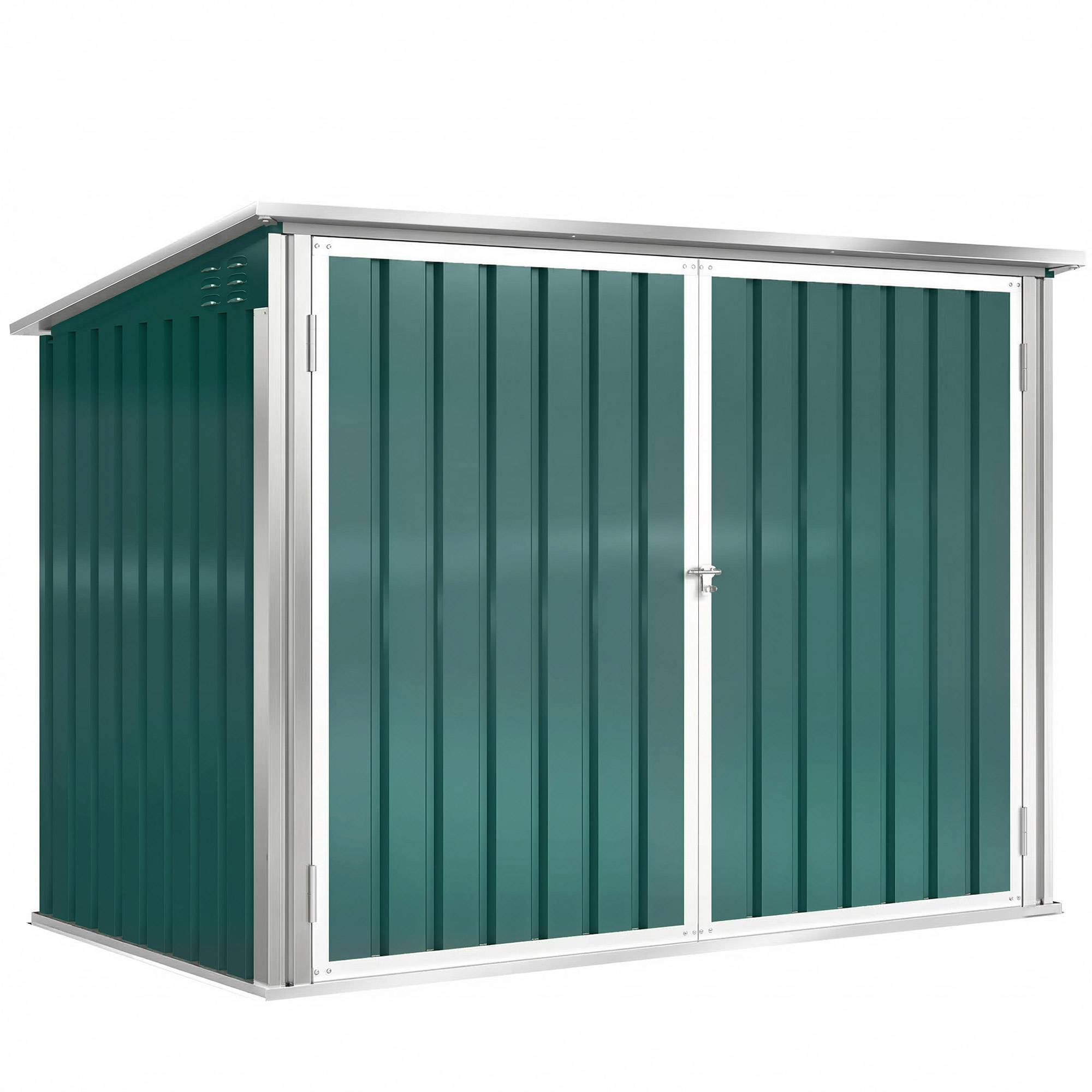 Cache Poubelle Extérieur en Acier Galvanisé pour 2 Poubelles, Double Porte, Couvercle Pneumatique, 180x108x130cm, Vert - Image 2