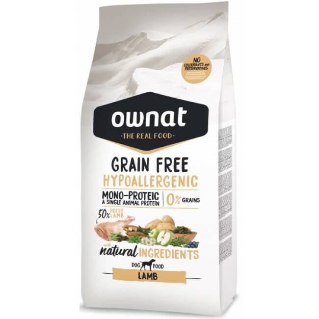 Croquettes Ownat Grain Free Hypoallergenic Adulte Agneau sans céréales pour chien adulte Sac 3 kg