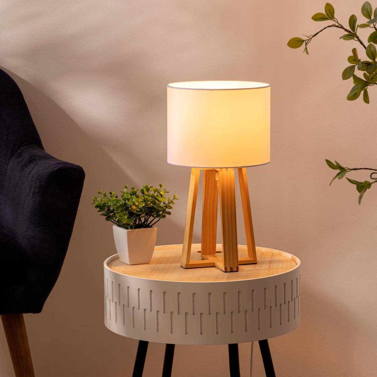 Lampe à Poser en Bois "Scandinave" 35cm Blanc - Image 3