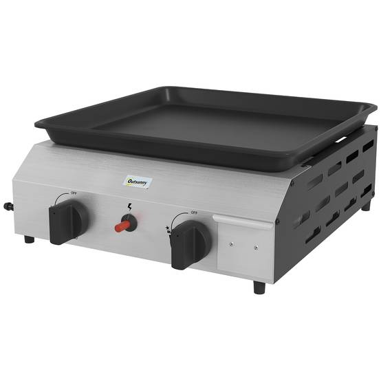 Plaque de cuisson à gaz pour barbecue, 2 brûleurs, revêtement antiadhésif, puissance 4,8 kW, argent - Image 2