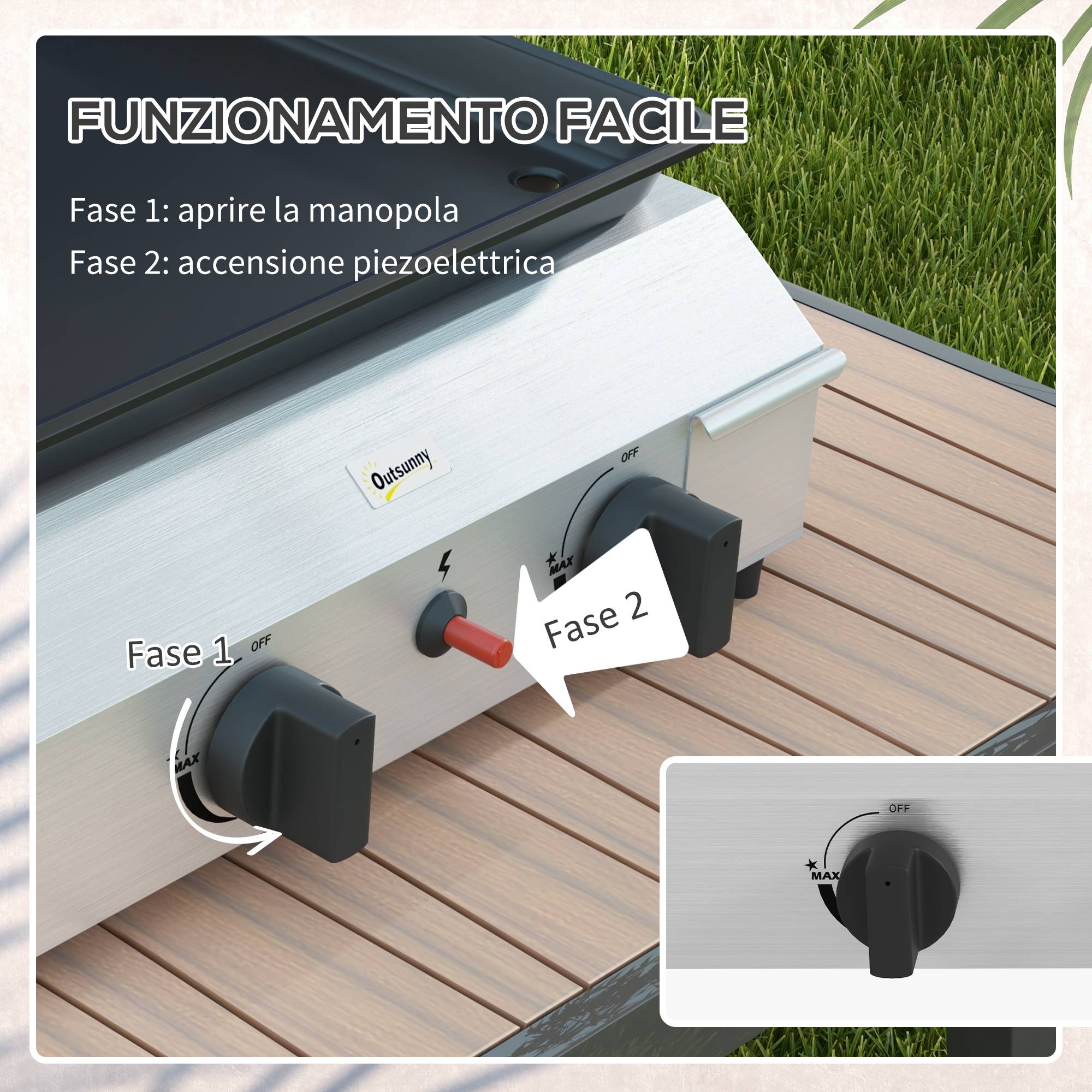 Plaque de cuisson à gaz pour barbecue, 2 brûleurs, revêtement antiadhésif, puissance 4,8 kW, argent - Image 7