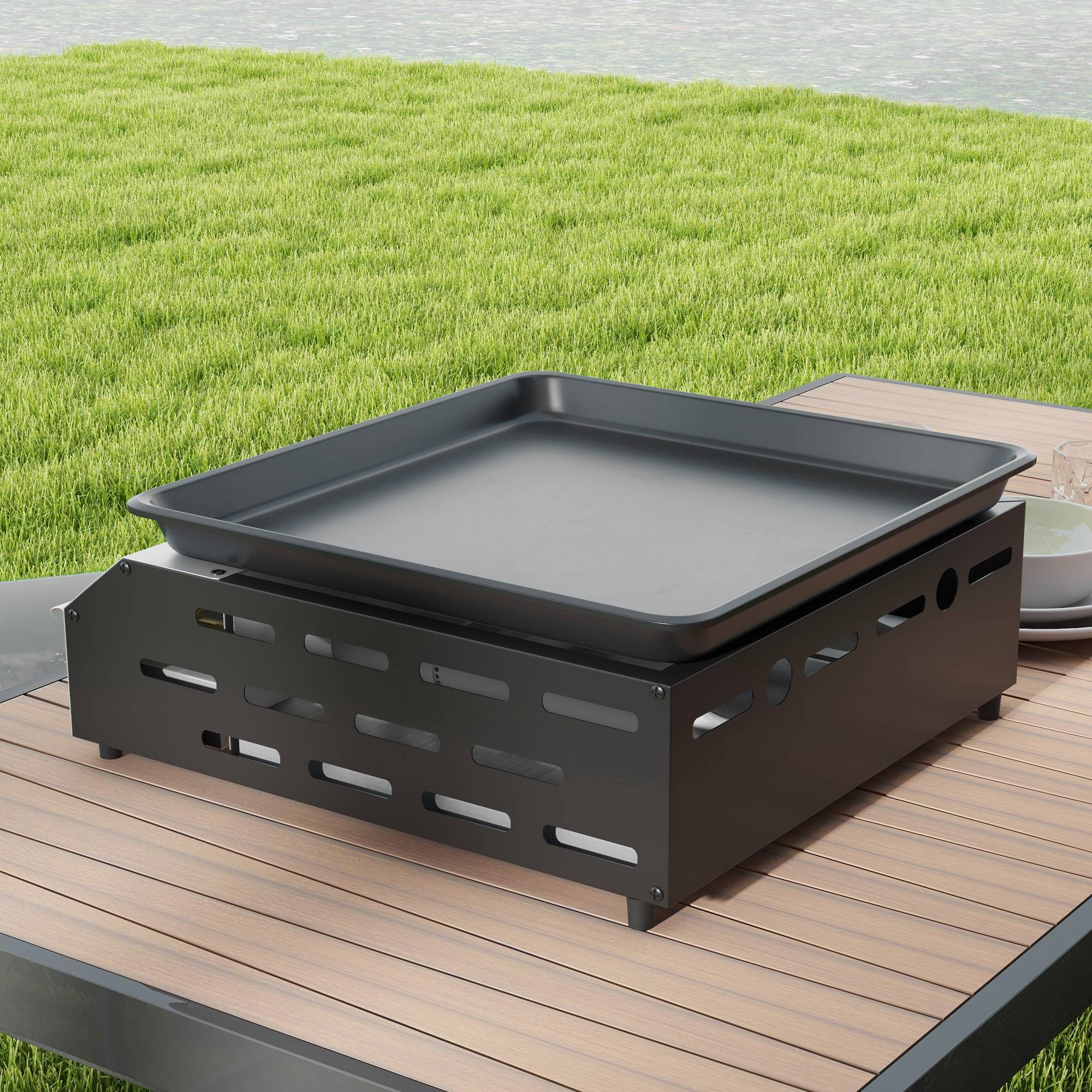 Plaque de cuisson à gaz pour barbecue, 2 brûleurs, revêtement antiadhésif, puissance 4,8 kW, argent - Image 10