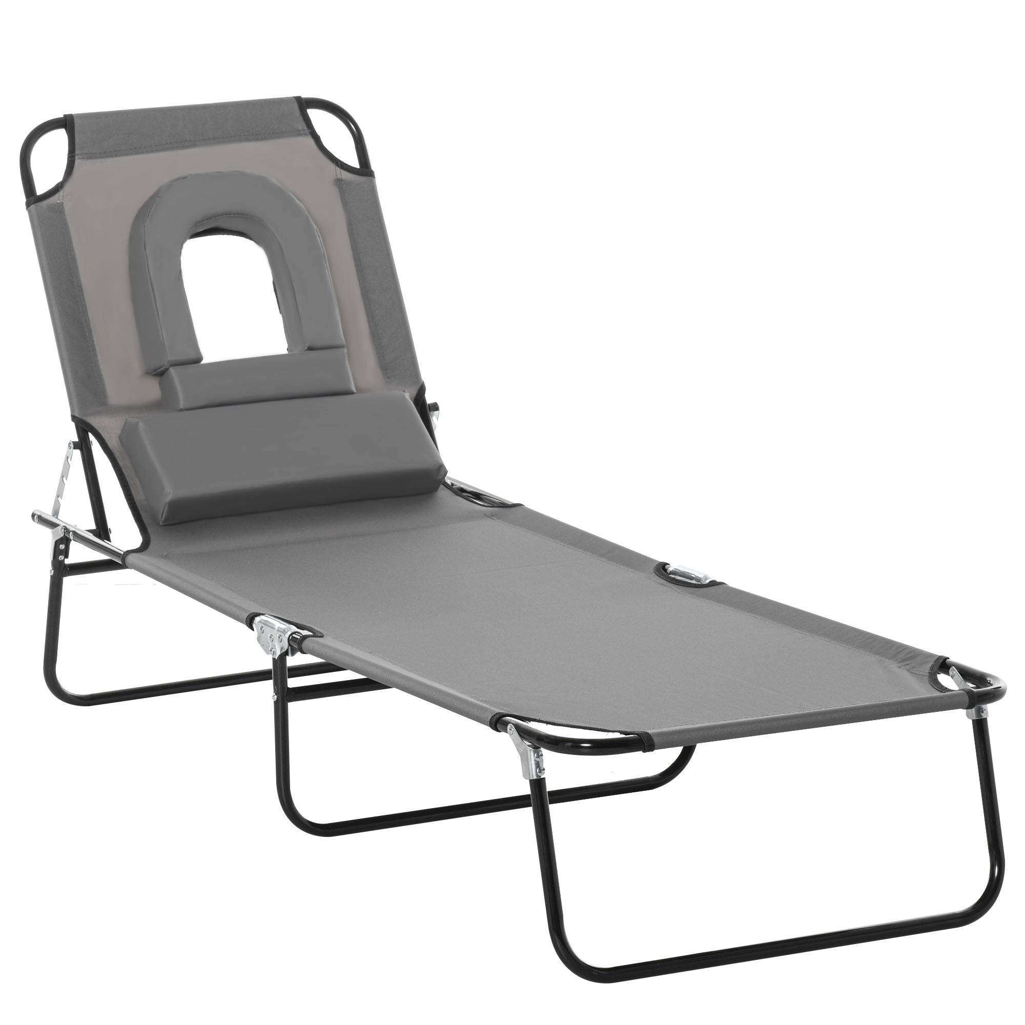 Bain de Soleil Pliable transat inclinable 4 Positions Chaise Longue 3 Coussins fournis Gris fr106 - Image 1