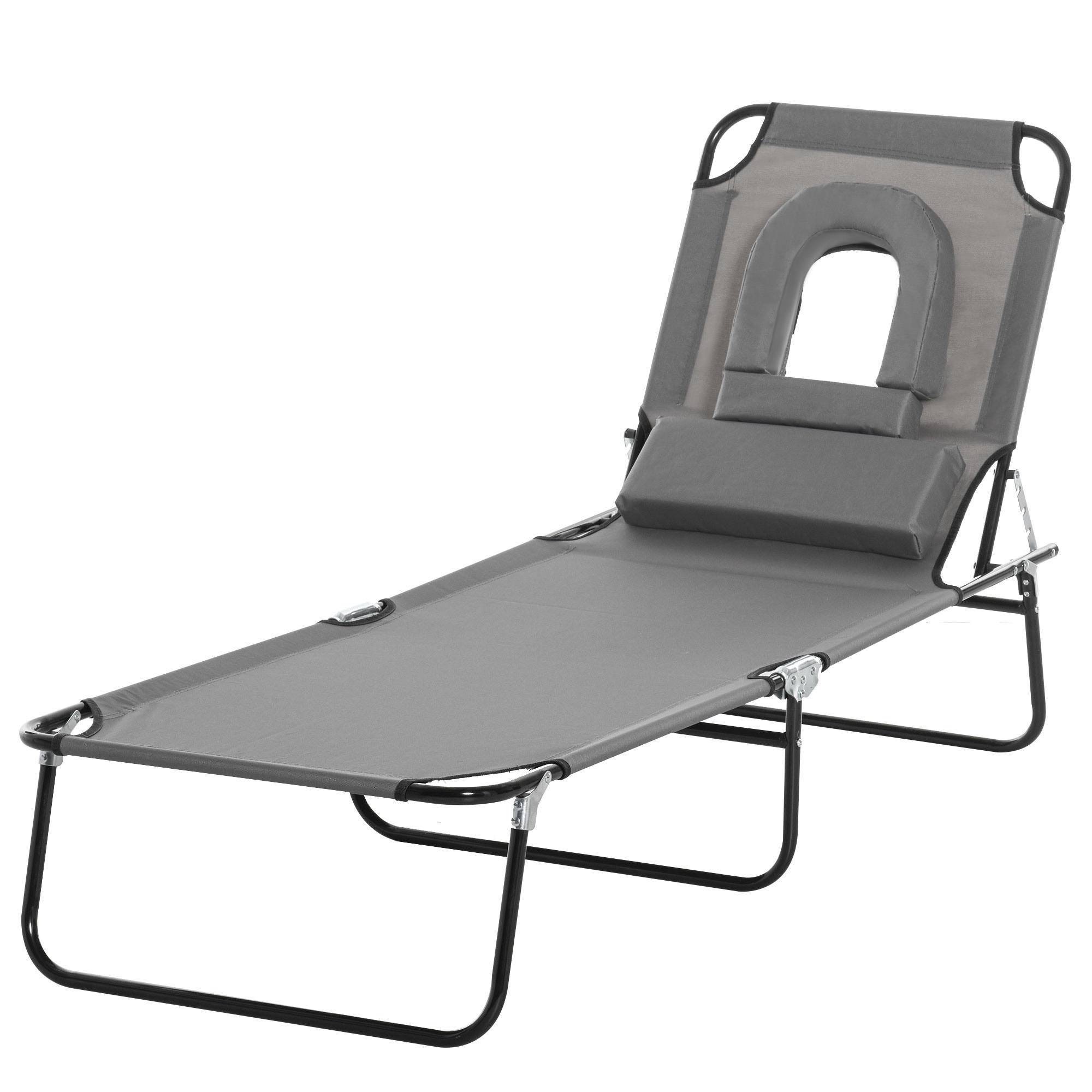 Bain de Soleil Pliable transat inclinable 4 Positions Chaise Longue 3 Coussins fournis Gris fr106 - Image 2