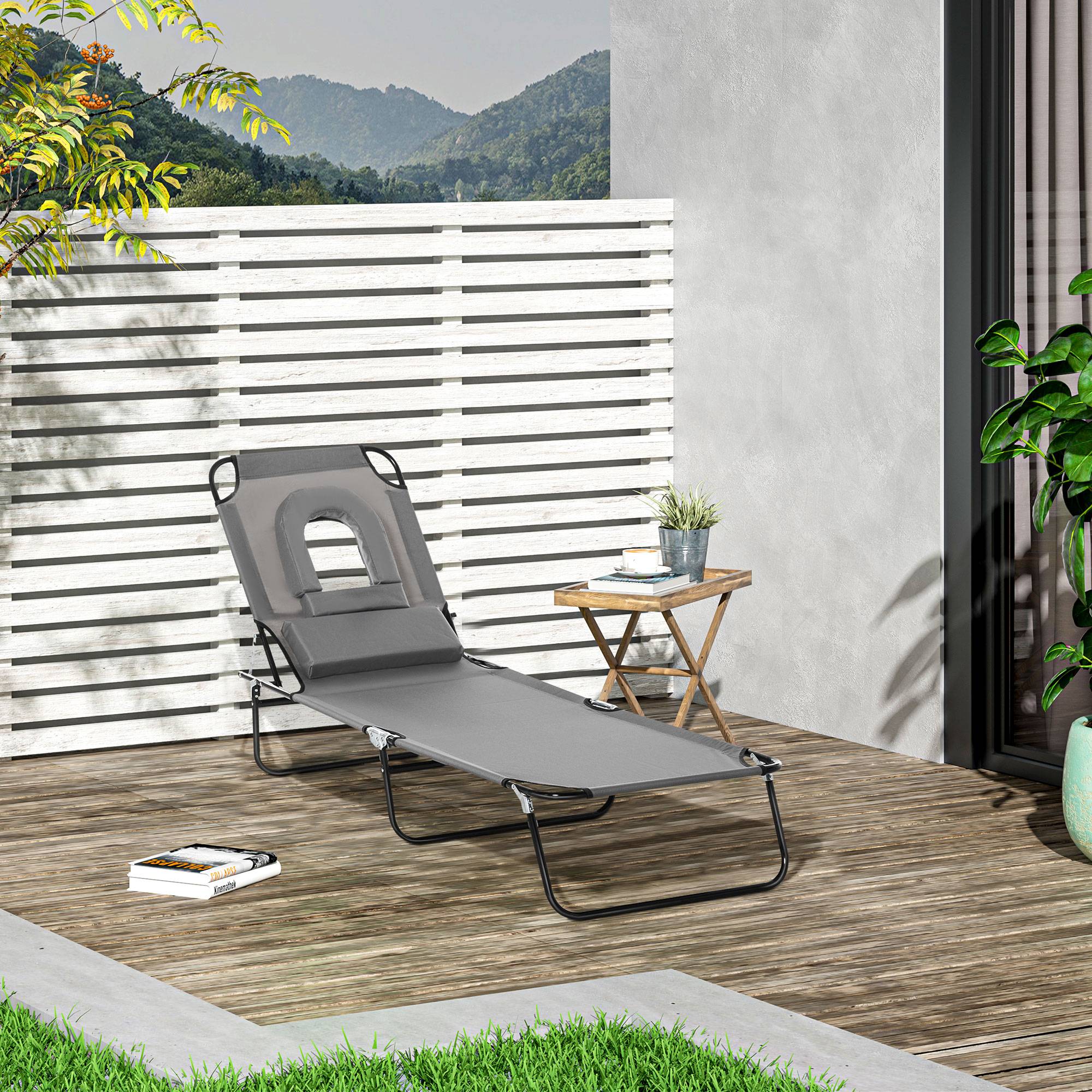 Bain de Soleil Pliable transat inclinable 4 Positions Chaise Longue 3 Coussins fournis Gris fr106 - Image 3