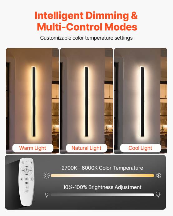 VEVOR Applique Murale Extérieur Éclairage LED 21 W Lot de 2 1,2 m 2700 K-6000 K - Image 6