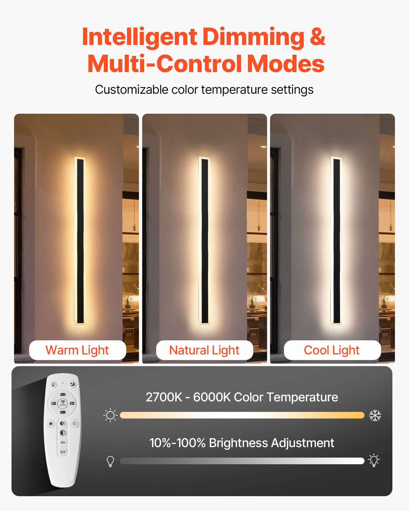 VEVOR Applique Murale Extérieur Éclairage LED 21 W Lot de 2 1,2 m 2700 K-6000 K - Image 6