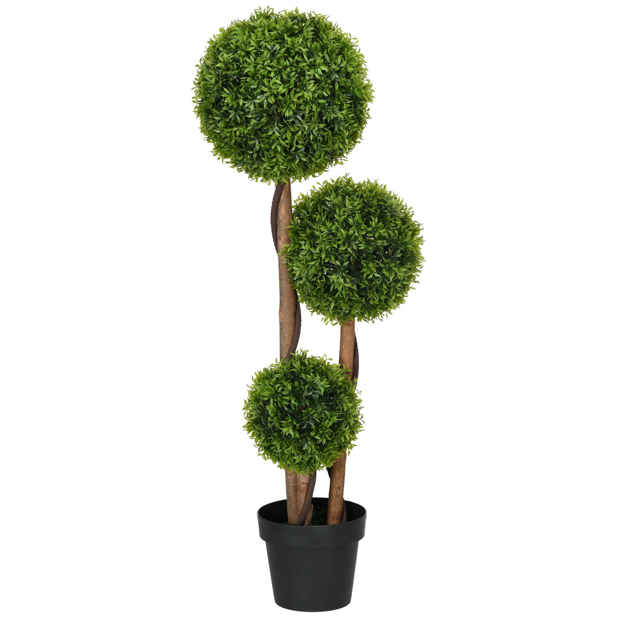 Arbre artificiel buis avec 3 boules feuilles de bambou pot inclus intérieur et extérieur hauteur 110 cm vert - Image 2
