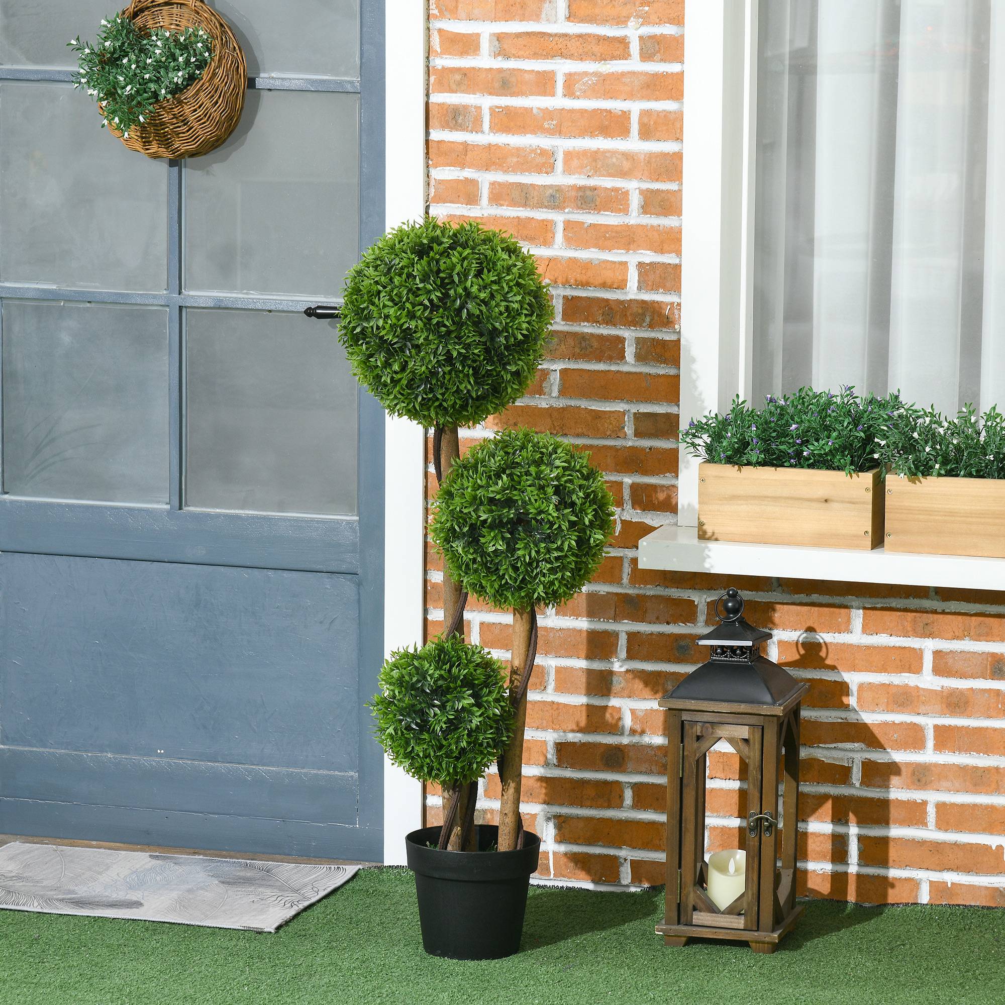 Arbre artificiel buis avec 3 boules feuilles de bambou pot inclus intérieur et extérieur hauteur 110 cm vert - Image 6