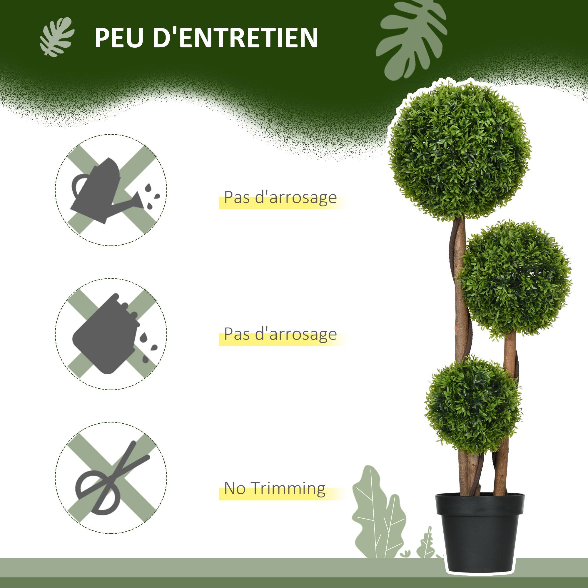 Arbre artificiel buis avec 3 boules feuilles de bambou pot inclus intérieur et extérieur hauteur 110 cm vert - Image 8