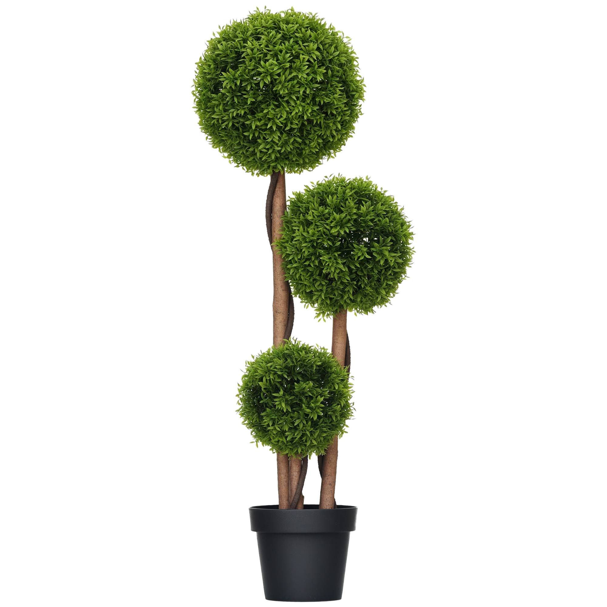 Arbre artificiel buis avec 3 boules feuilles de bambou pot inclus intérieur et extérieur hauteur 110 cm vert - Image 1