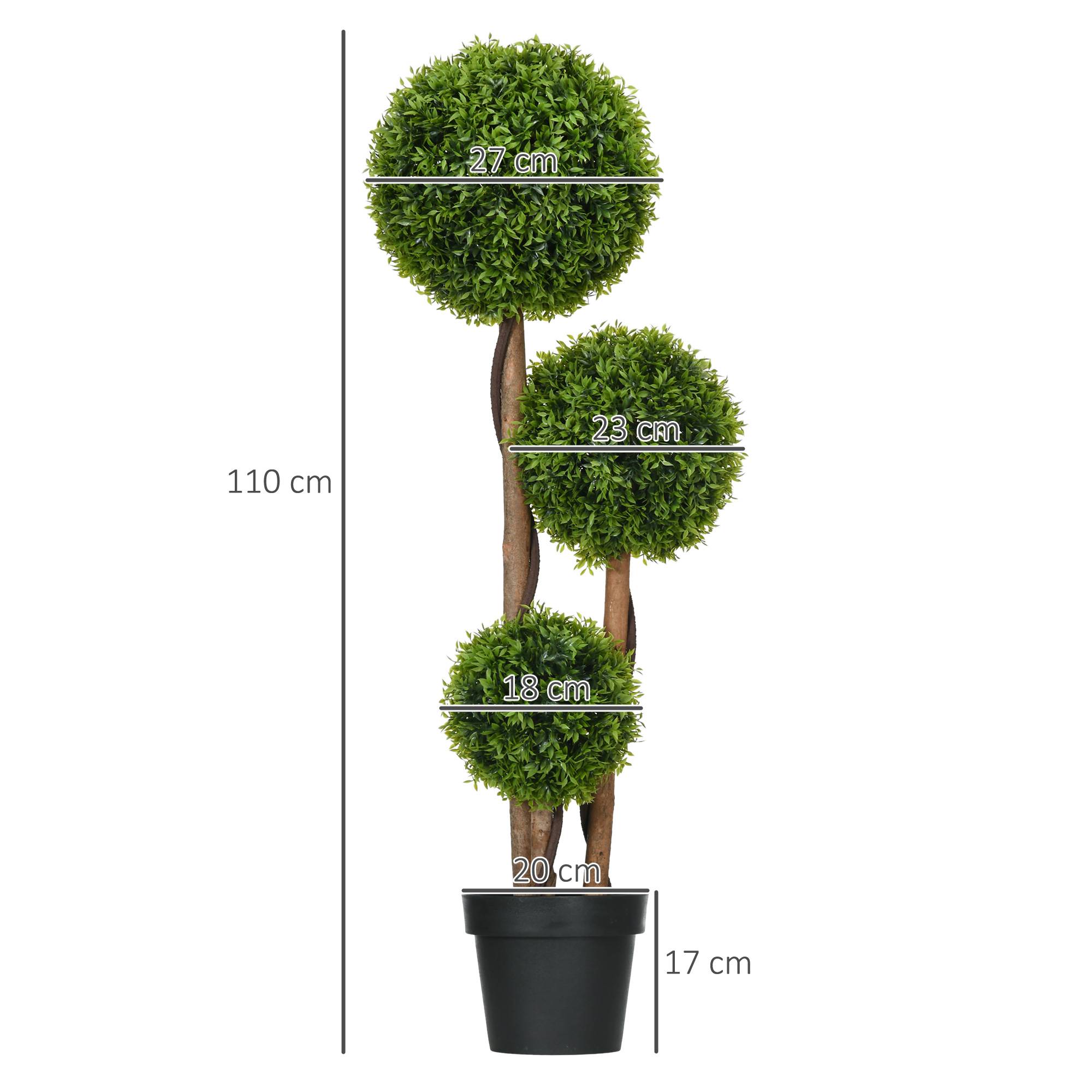 Arbre artificiel buis avec 3 boules feuilles de bambou pot inclus intérieur et extérieur hauteur 110 cm vert - Image 5