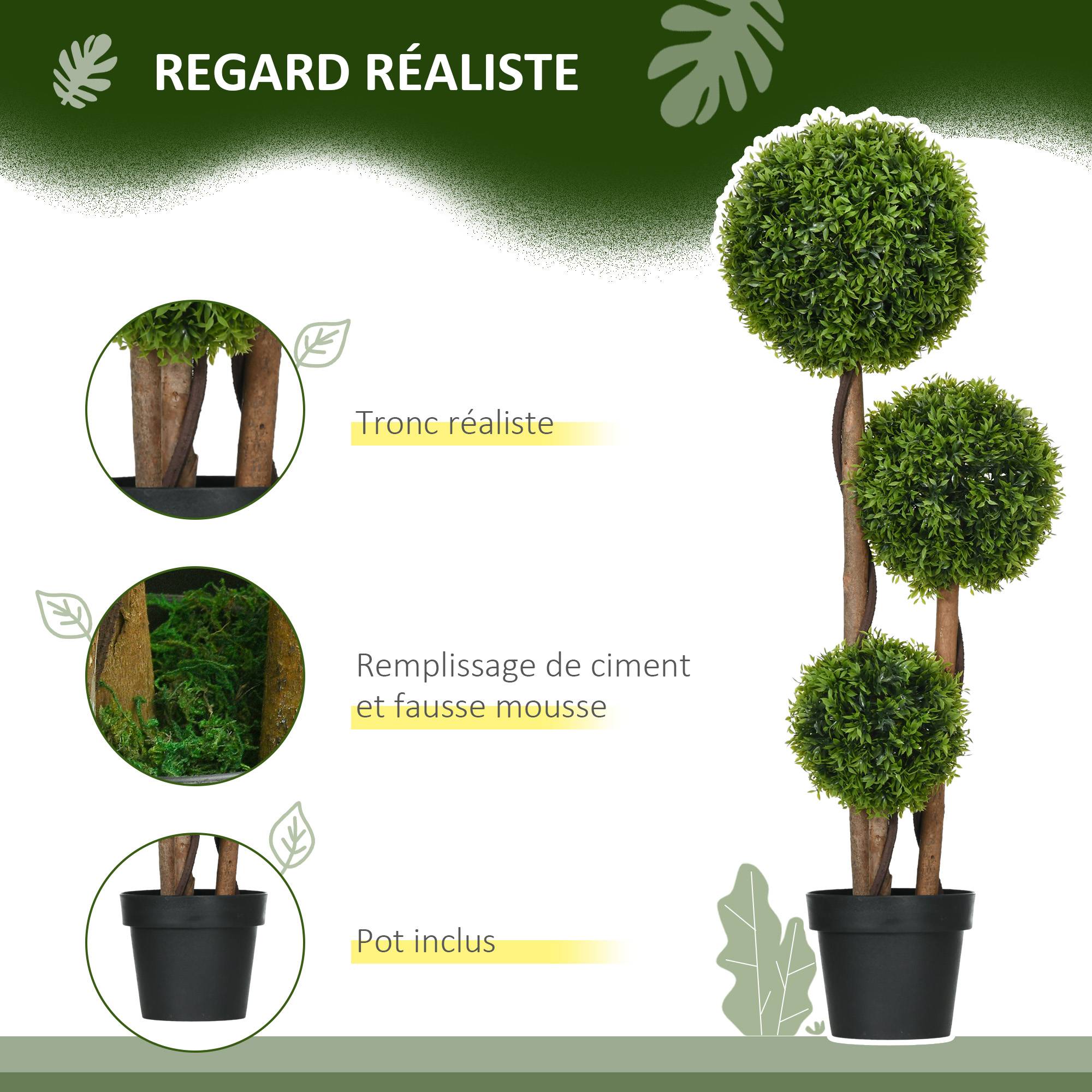 Arbre artificiel buis avec 3 boules feuilles de bambou pot inclus intérieur et extérieur hauteur 110 cm vert - Image 7