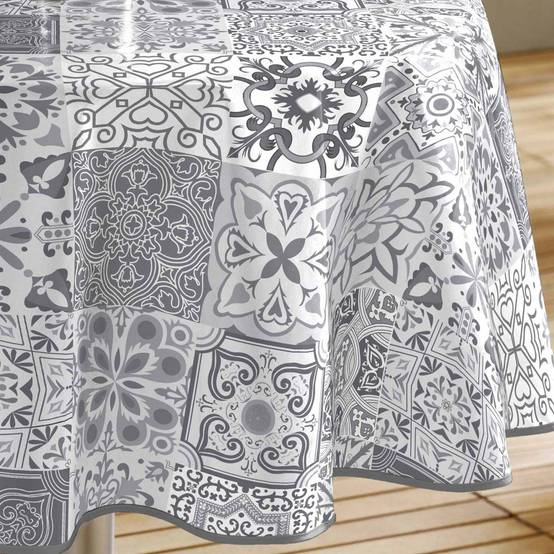 Nappe Ronde Toile Cirée "Persane" 160cm Gris - Image 2