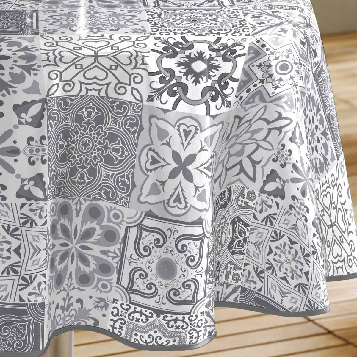 Nappe Ronde Toile Cirée "Persane" 160cm Gris - Image 2