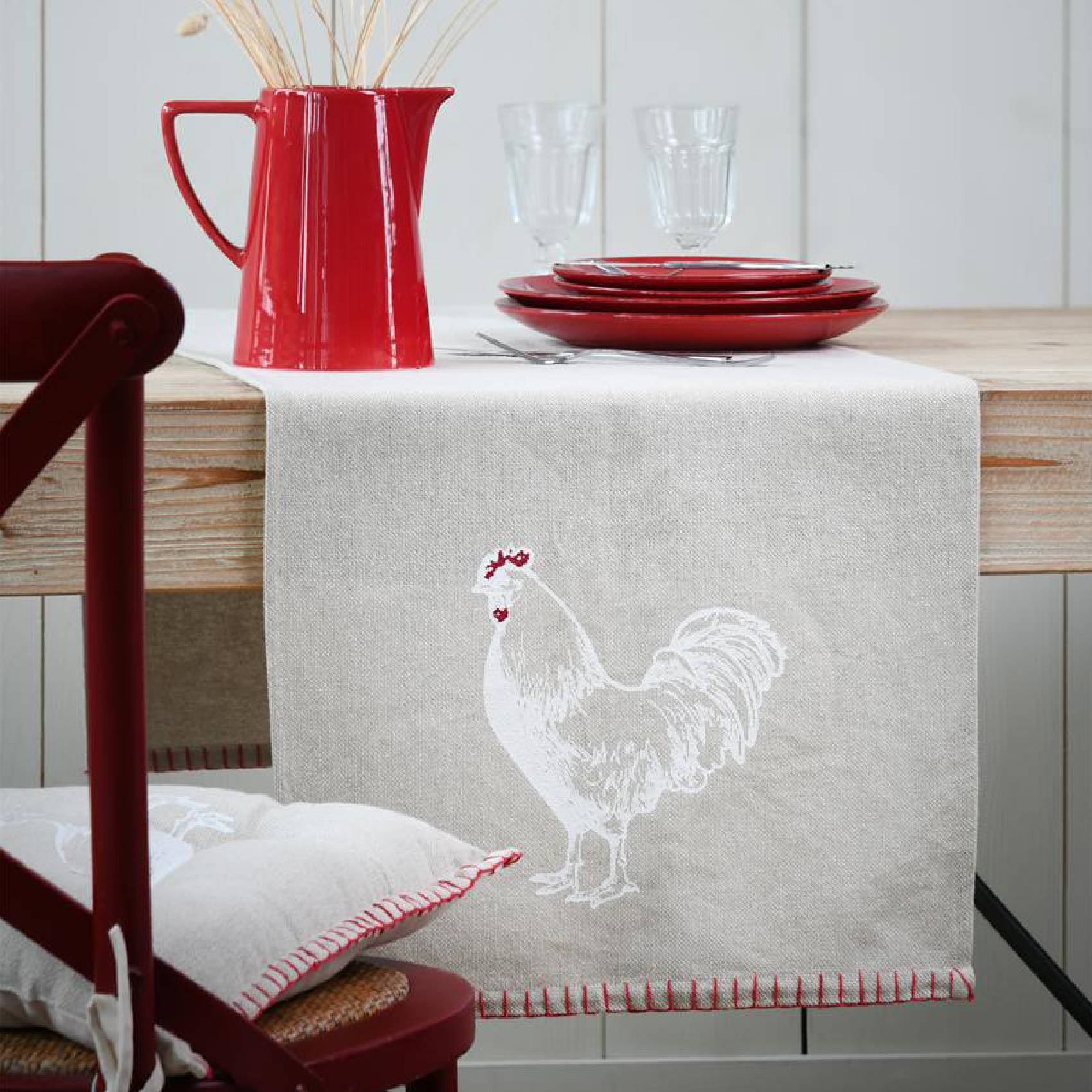 Lovely Casa - Chemin de table coq en coton - LOVELY CASA - Coton - Naturel - Image 2