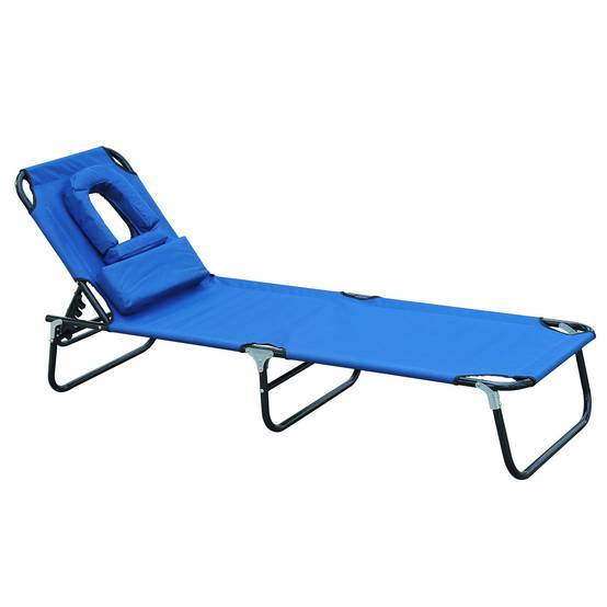 Transat Pliant Dossier 4 Positions avec Coussin, Structure Métal et Tissu Oxford, Camping/Plage/Terrasse, 190 x 56 x 28 cm, Bleu - Image 1