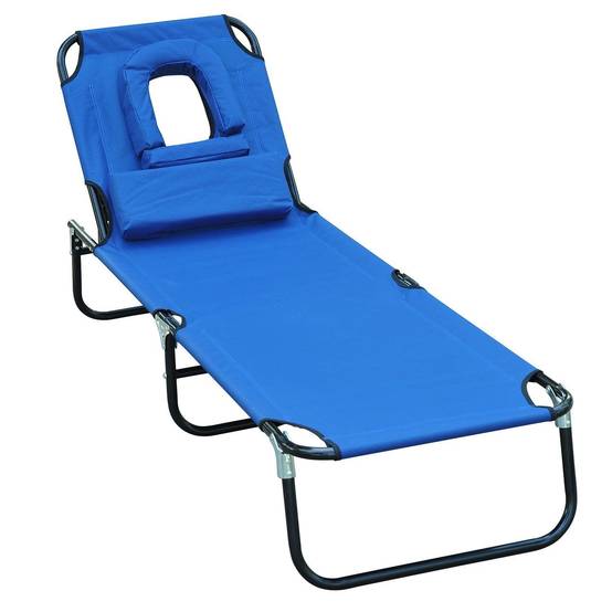 Transat Pliant Dossier 4 Positions avec Coussin, Structure Métal et Tissu Oxford, Camping/Plage/Terrasse, 190 x 56 x 28 cm, Bleu - Image 2