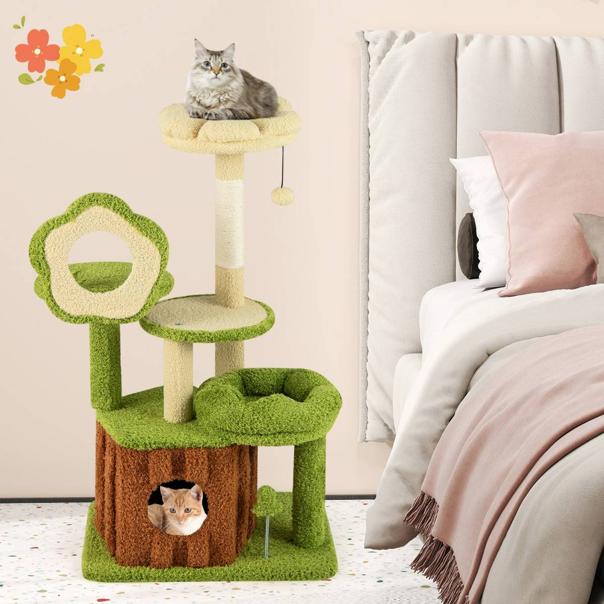 Maison Chic - Arbre à Chat pour Chats Tour Multi-niveaux avec Condo Tronc Perchoir Fleur Lit Douillet en Peluche - Image 3