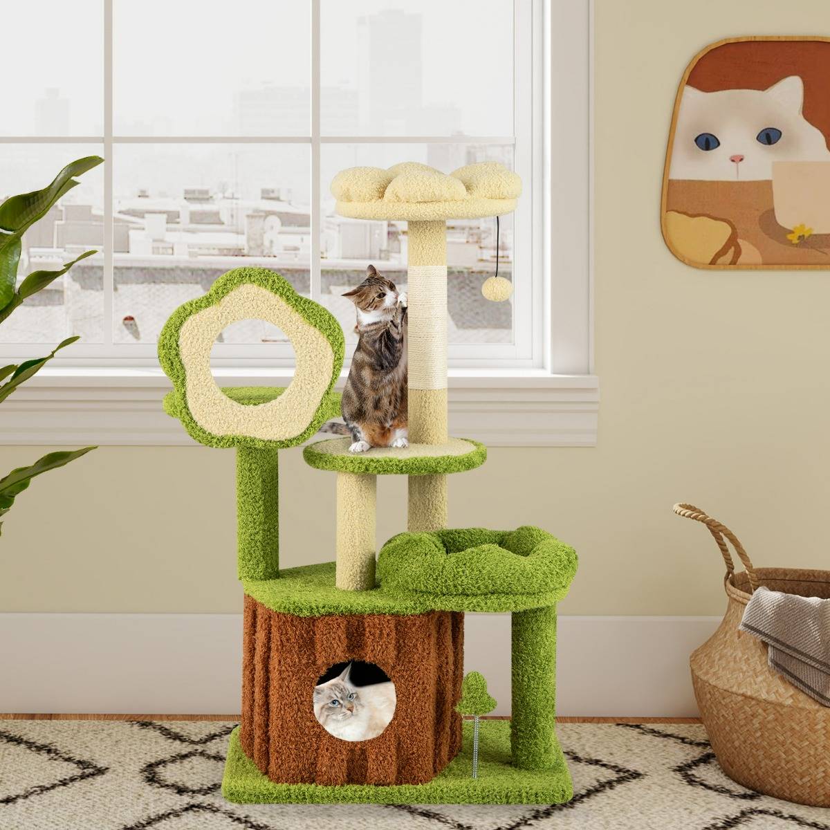 Maison Chic - Arbre à Chat pour Chats Tour Multi-niveaux avec Condo Tronc Perchoir Fleur Lit Douillet en Peluche - Image 4