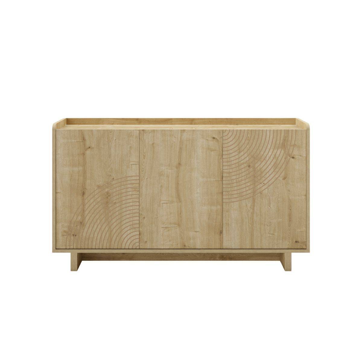 Buffet 3 portes 140cm en mélaminé imitation bois décor relief fraisé - RIAD - Image 3